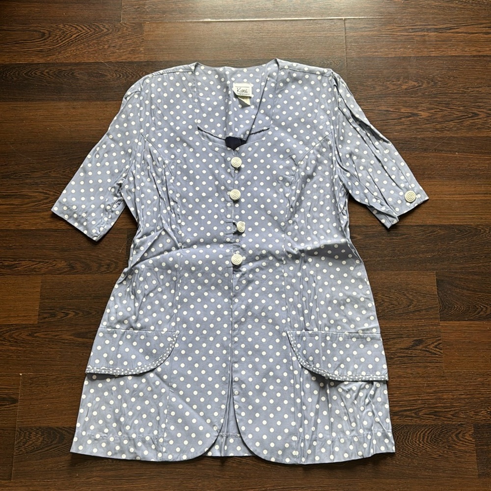 Kwai Vintage Button Down Top Polka Dot Periwinkle 16
